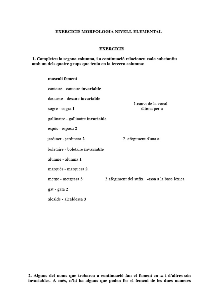 Morfologia Nominal Nivell Elemental | PDF