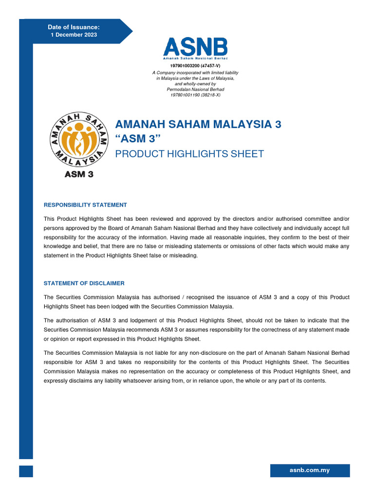 ASM 3 Product Highlights Overview | PDF | Financial Risk | Investment Fund