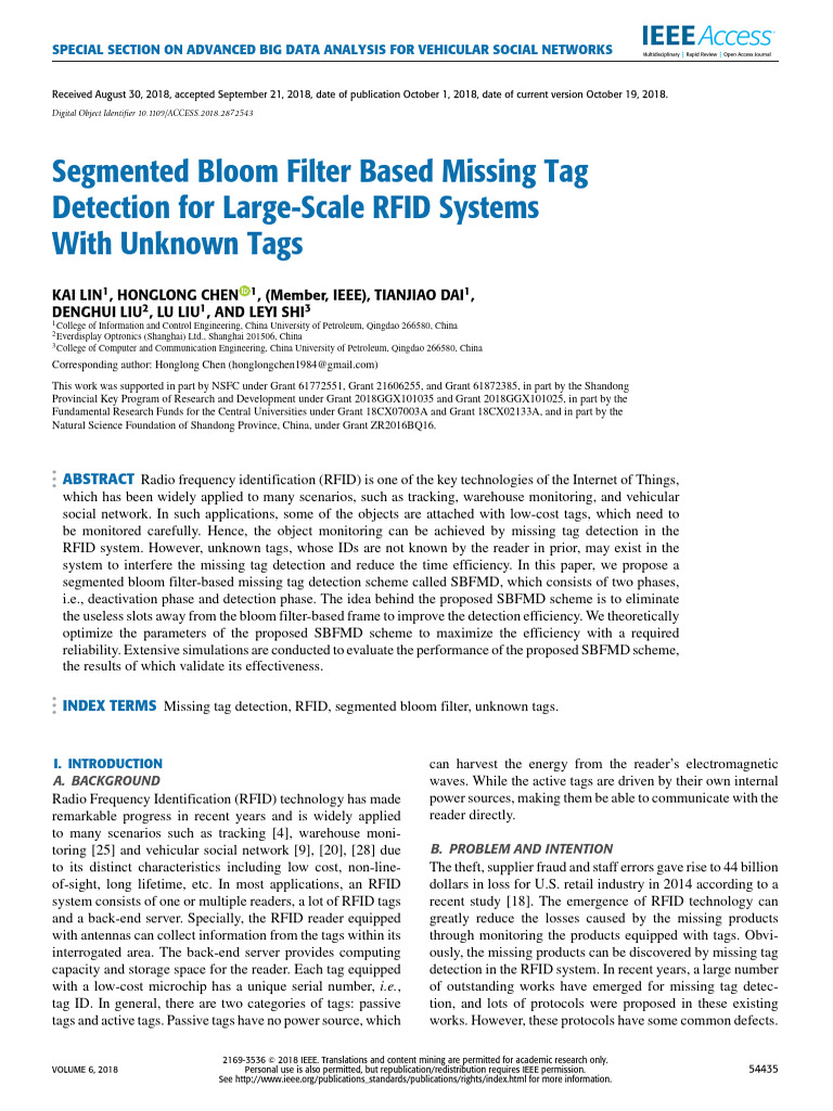 Segmented Bloom Filter Based Missing Tag | PDF | Radio Frequency ...