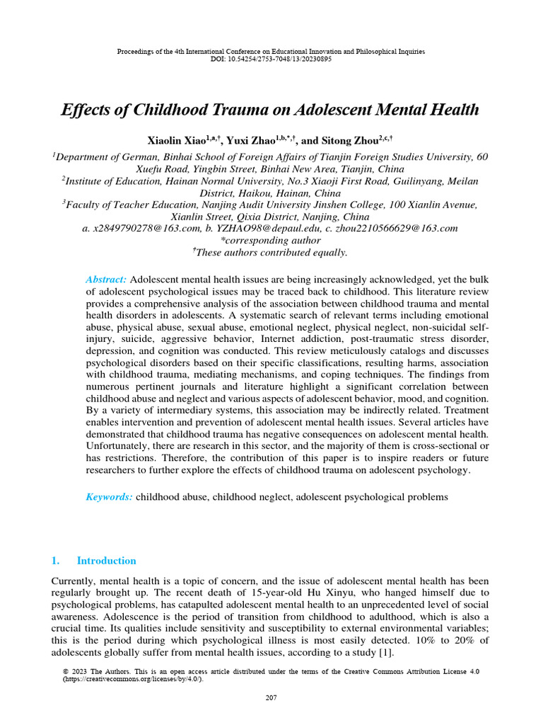 Childhood Trauma's Impact on Teen Mental Health PDF Psychological