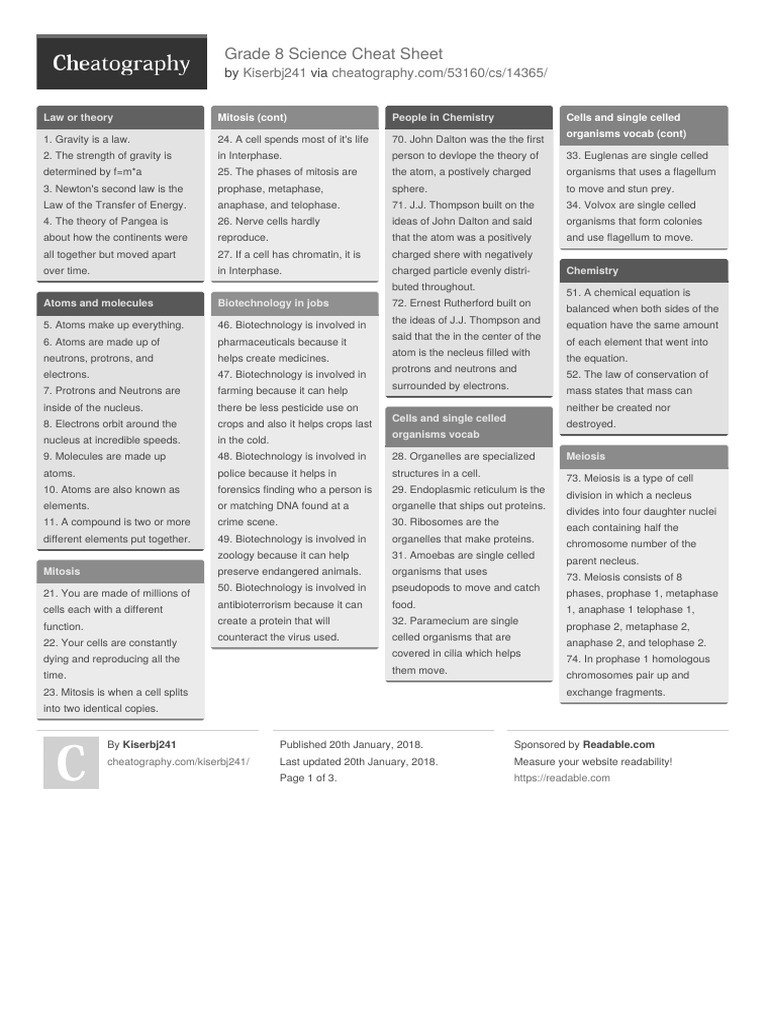 Kiserbj241 - Grade 8 Science - BW | PDF | Meiosis | Chemistry