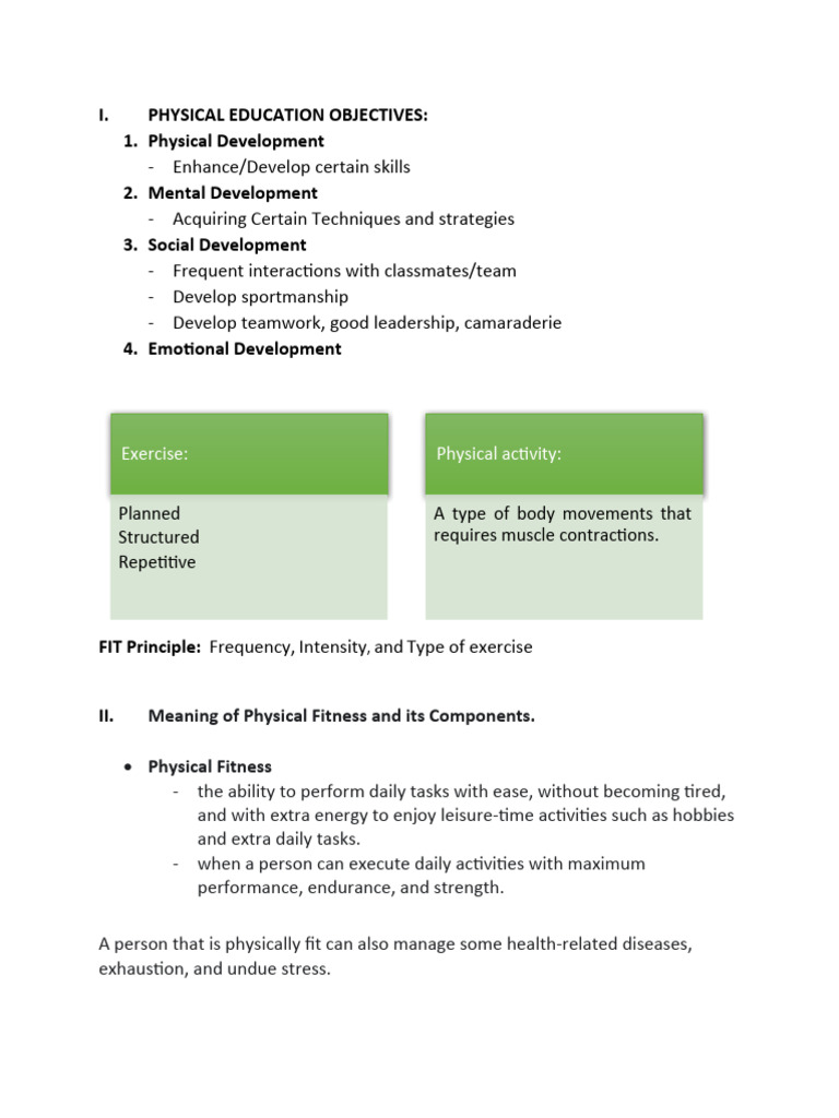 Physical Education Objectives Examples