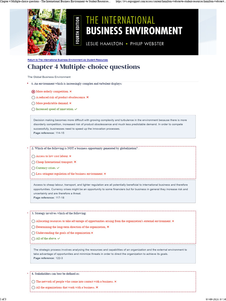 Chapter 4 MCQs: Global Business Environment | PDF | Risk | Stakeholder ...