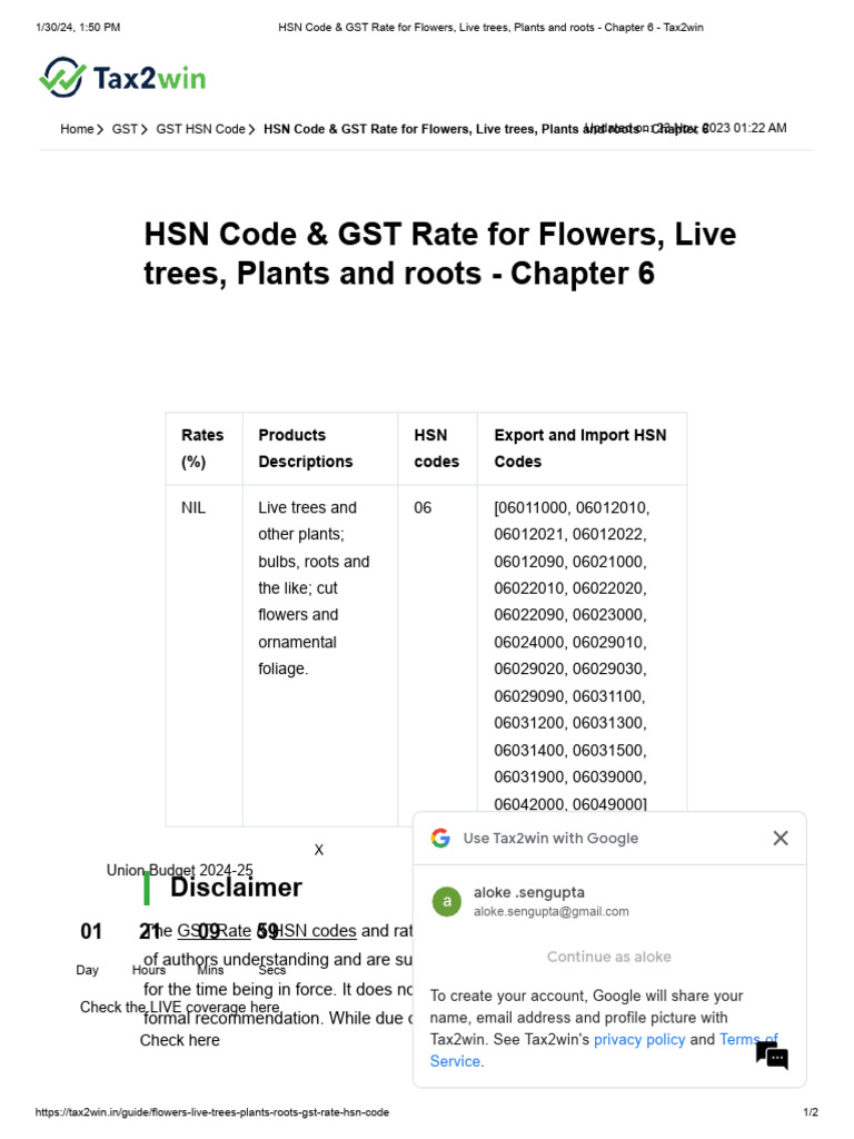 HSN Code & GST Rate For Flowers, Live Trees, Plants and Roots