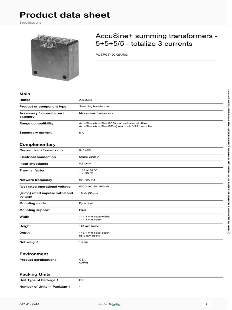 AccuSine+ Summing Transformer Data Sheet | PDF | Transformer | Electronics