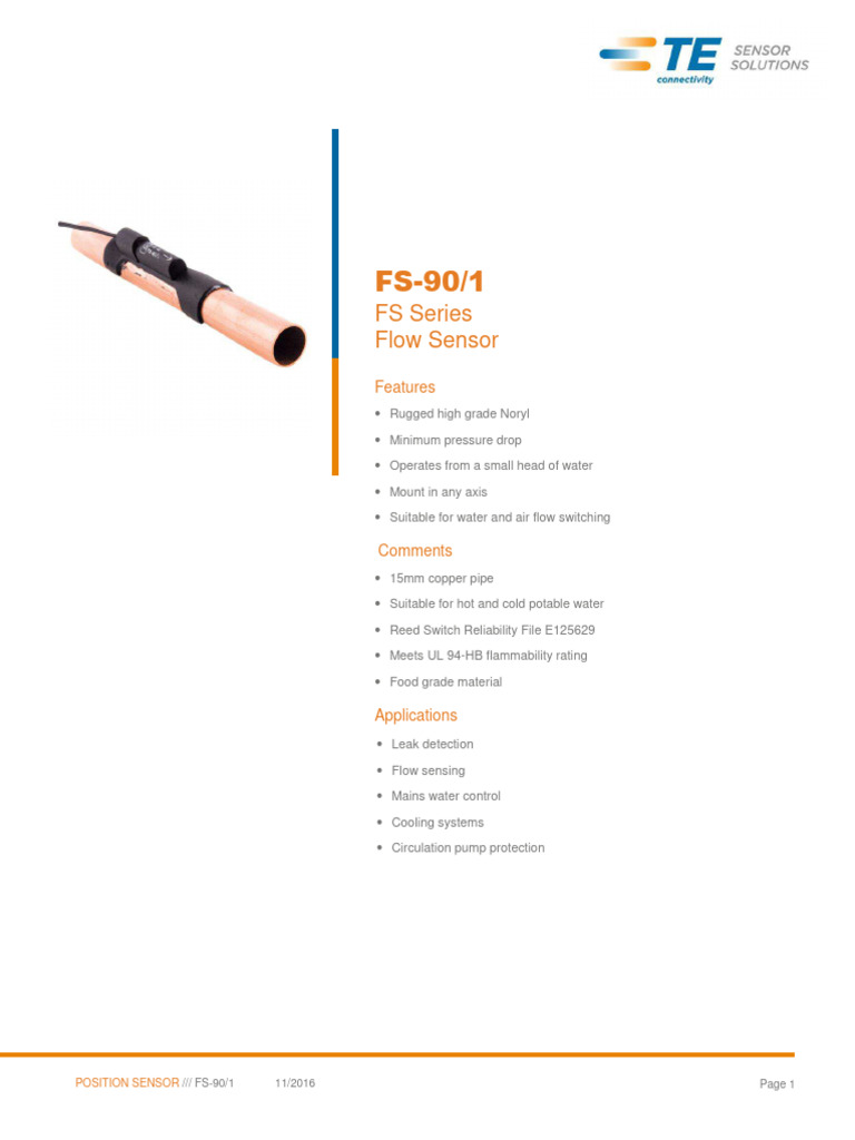 FS Series Flow Sensor: Features | PDF | Switch | Electricity