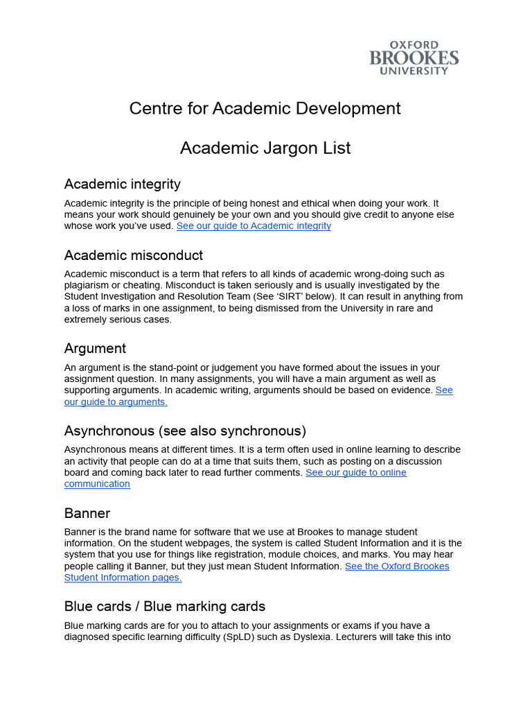 Academic Jargon List 1 PDF Learning Disability Turnitin
