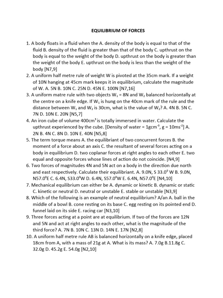 Pq Equilibrium Of Forces 120 Pdf Buoyancy Density