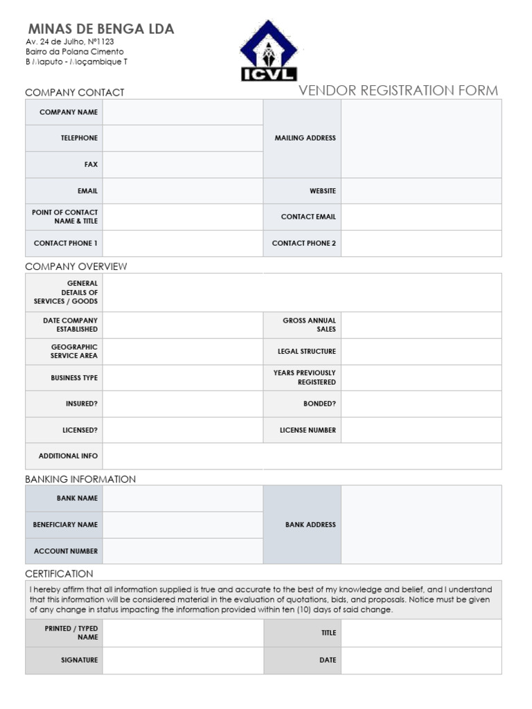 Minas de Benga Lda Vendor Form | PDF | Law