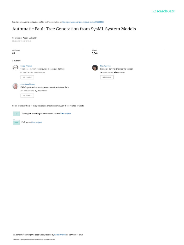 Automatic Fault Tree Generation From Sysml System Models Pdf System
