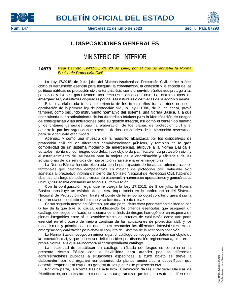 Bolet n Oficial Del Estado PDF Defensa Civil Planificaci n