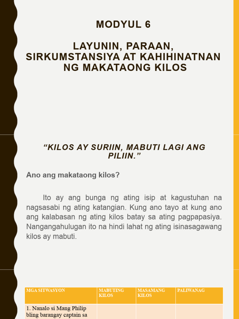 Esp 10 Modyul 6 Ang Layuninparaan Sirkumstansiya At Kahihinatnan Ng