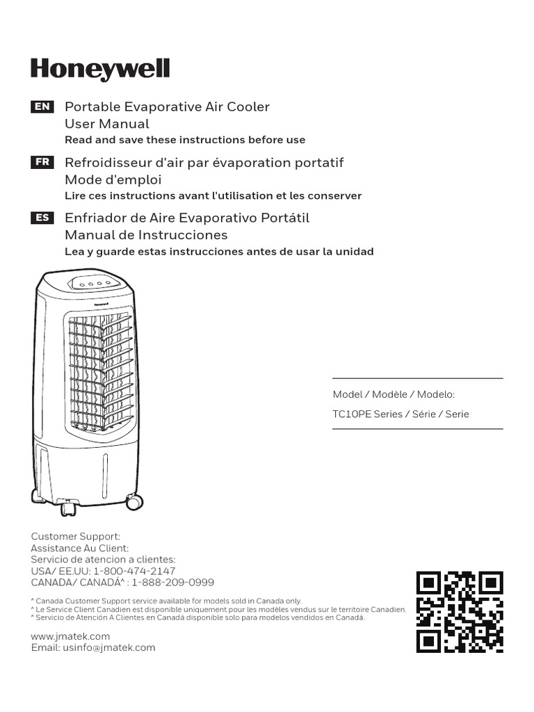 Honeywell Tc10peu Air Cooler Instruction Manual PDF Water Electricity