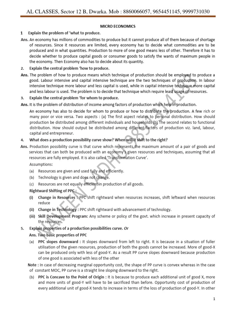 Key Concepts in Class 11 Microeconomics | PDF | Supply (Economics ...