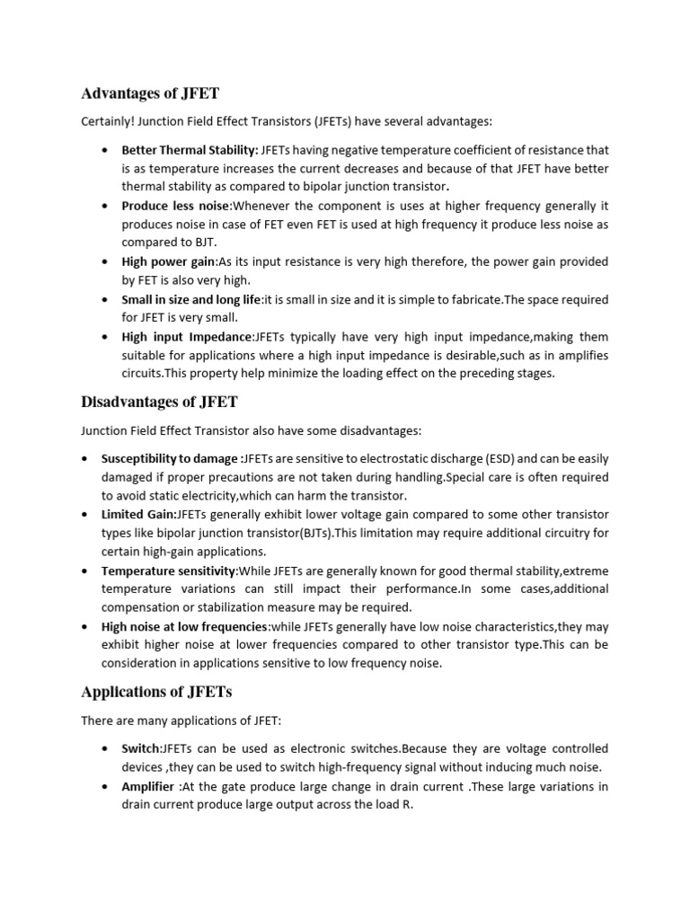 Advantages of JFET PDF
