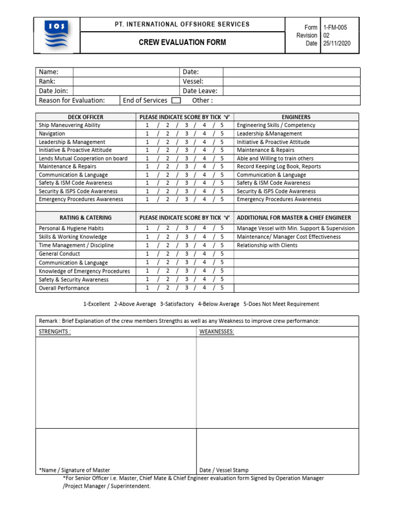 Crew Performance Evaluation Form | PDF | Shipping