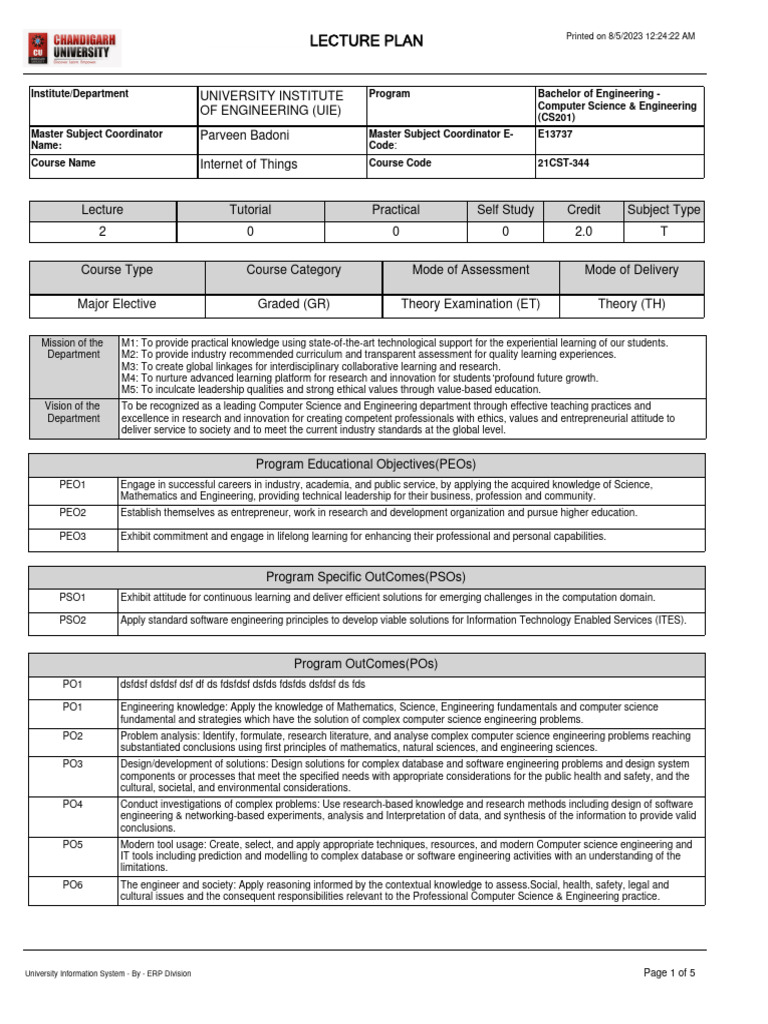 Computer Science Program Objectives & Outcomes | PDF | Engineering ...