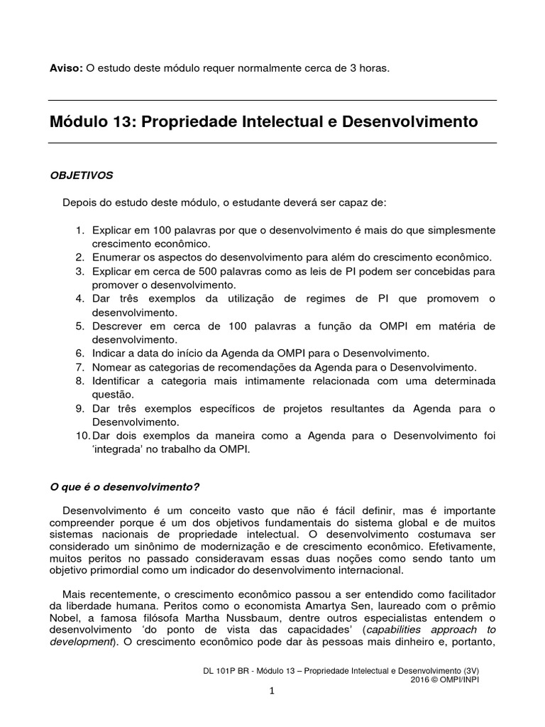 Propriedade Intelectual e Desenvolvimento | PDF | Organização Mundial ...