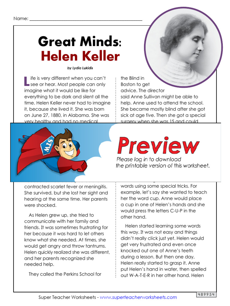 6th Great Minds Helen Keller | PDF | Helen Keller for Free Printable Helen Keller Worksheets