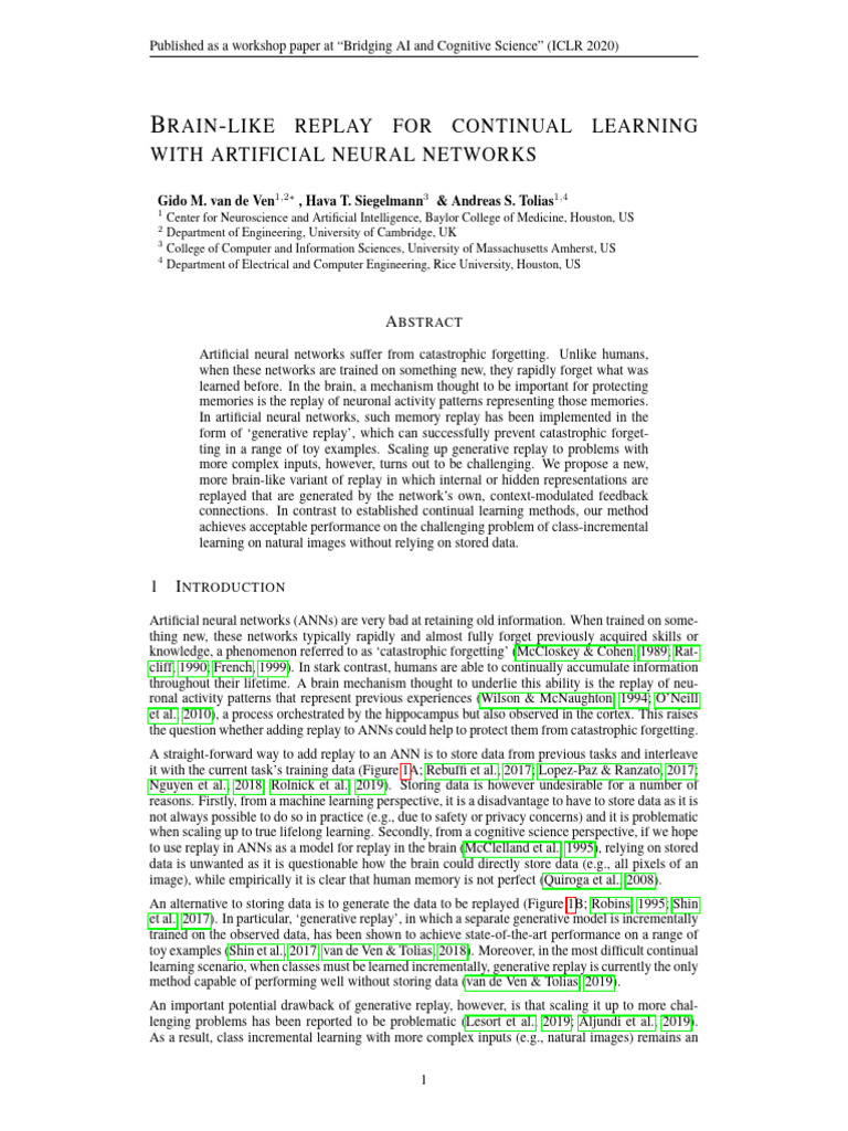 Brain-Inspired Replay For Continual Learning With Artificial Neural ...