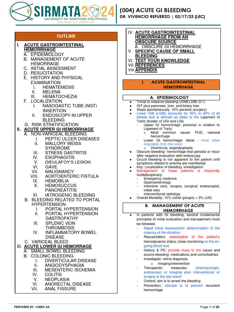 Acute GI Bleeding Management Guide | PDF | Bleeding | Medical Specialties