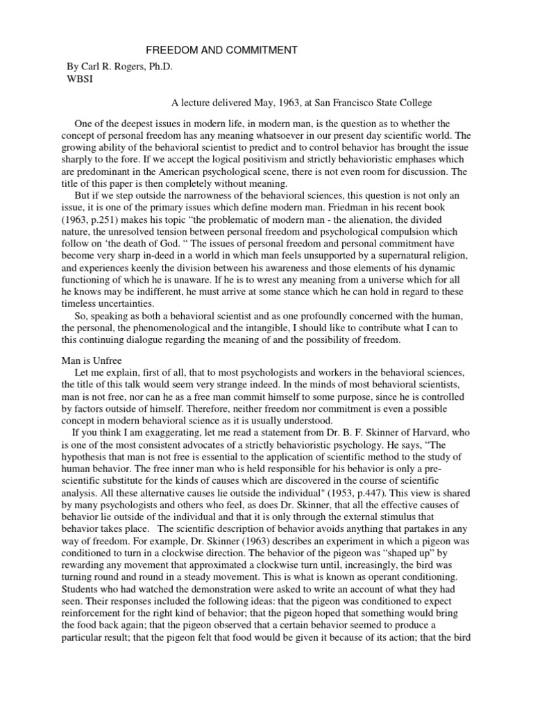 Freedom vs. Commitment in Modern Psychology | PDF | Free Will ...