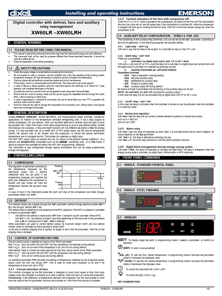 Dixell XW60LRH Controller Manual | PDF | Relay | Thermostat