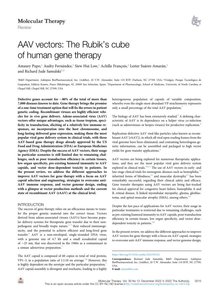 Enhancing AAV Vectors for Gene Therapy | PDF | Viral Vector | Gene Therapy