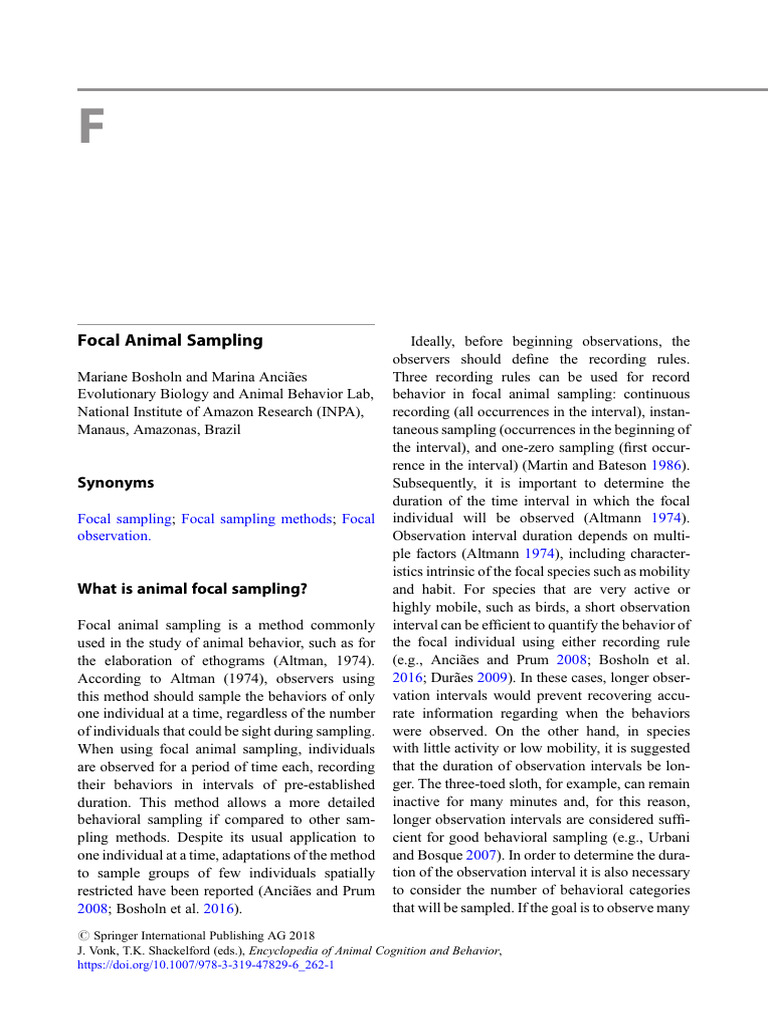 Focal Animal Sampling Methods Explained | PDF | Sampling (Statistics ...