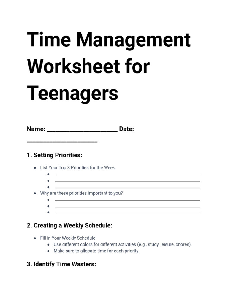 Dynamic essentials of TIME MANAGEMENT WORKSHEET FOR HIGH SCHOOL ...