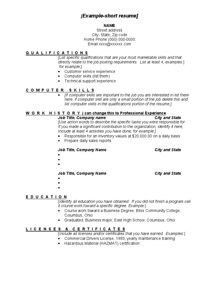 Short Resume Template Guide | PDF | Career & Growth | Business