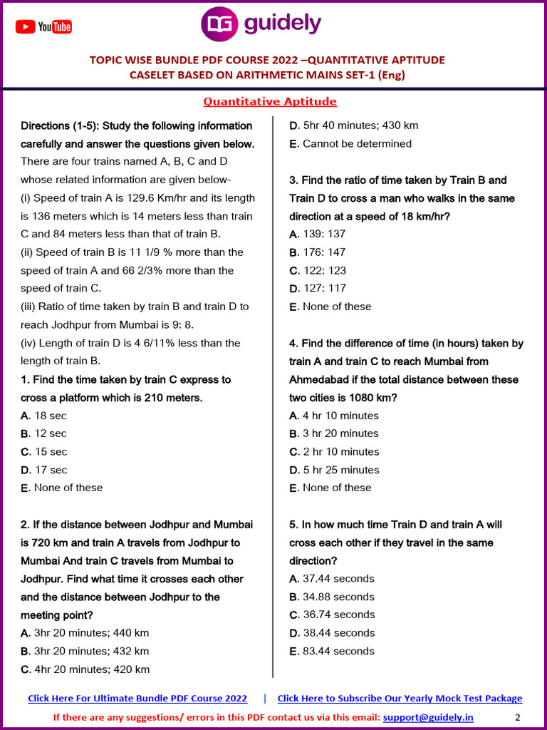 Quantitative Aptitude Answer Key 2022 | PDF | Quantity | Speed