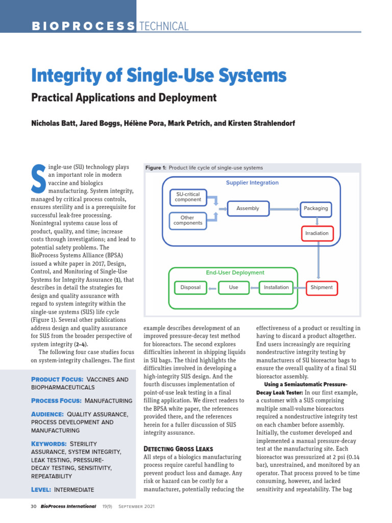 Ensuring Integrity in Single-Use Systems | PDF