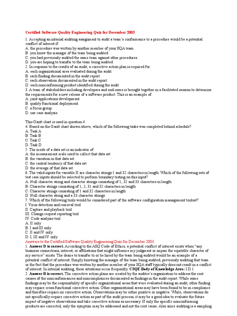 Software Quality Engineering Quiz | PDF