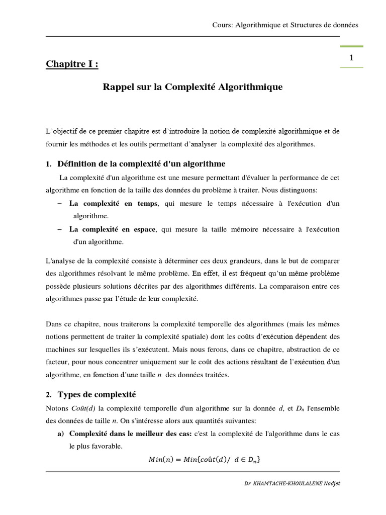Complexité Algorithmique et Analyse | PDF | Théorie de la complexité ...