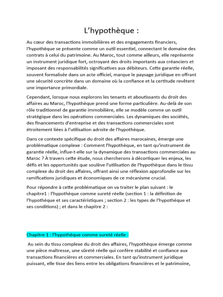 Hypotheque | PDF | Débiteur | Crédit