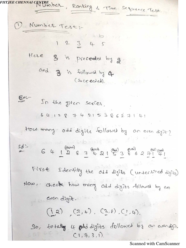Number, Ranking and Time Sequence Test PDF