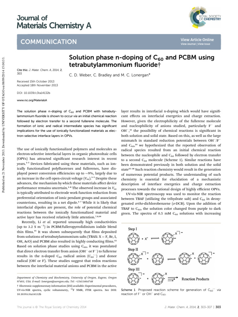 Solution Phase N-Doping of C60 and PCBM Using Tetrabutylammonium ...