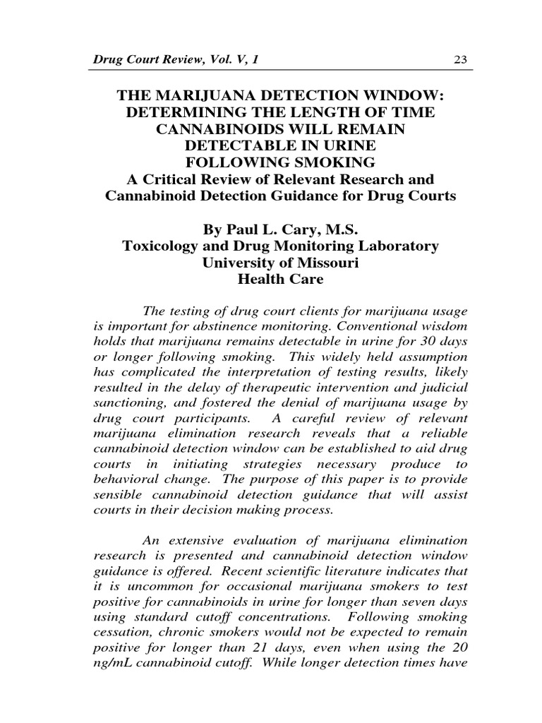 Cannabinoid Detection Window in Urine | PDF | Cannabis (Drug) | Drug Test