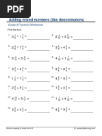 Grade 3 Adding Mixed Numbers Like Denominators D