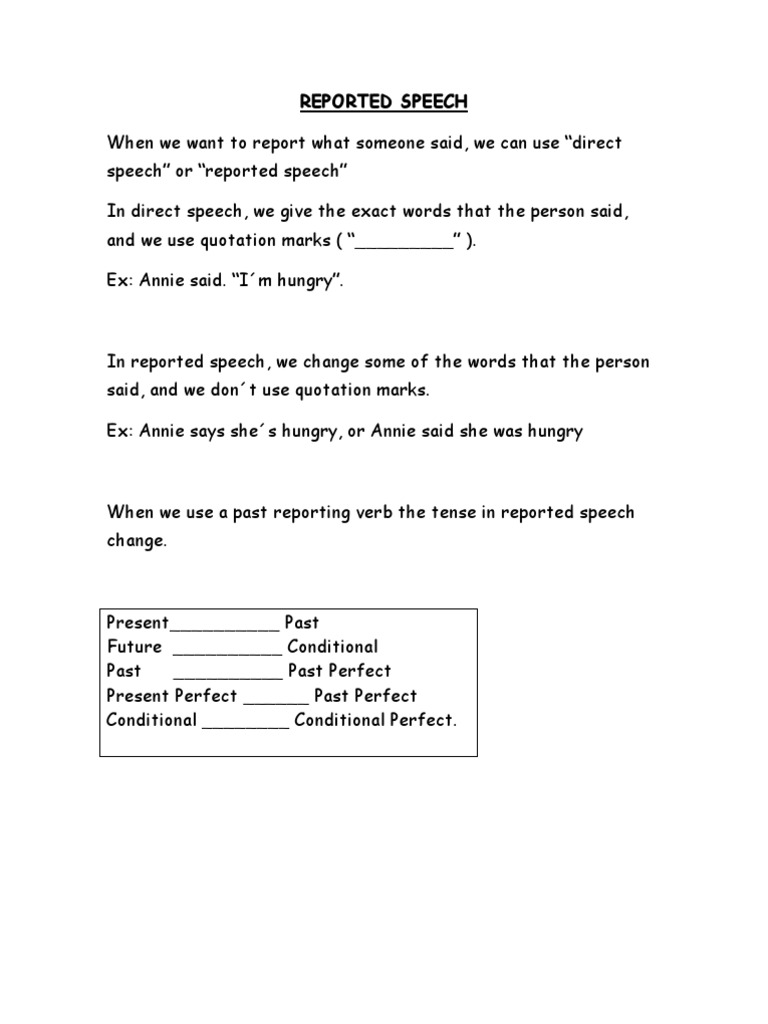 Direct and Indirect Speech Guide | PDF | Perfect (Grammar) | Verb