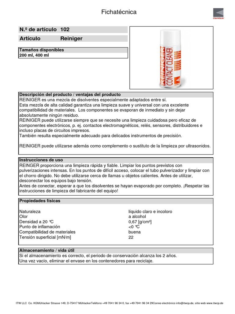 Cleaner Hoja Técnica (TDS) PDF