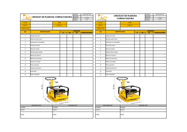 Check list de Plancha compactadora | PDF | Vehículos