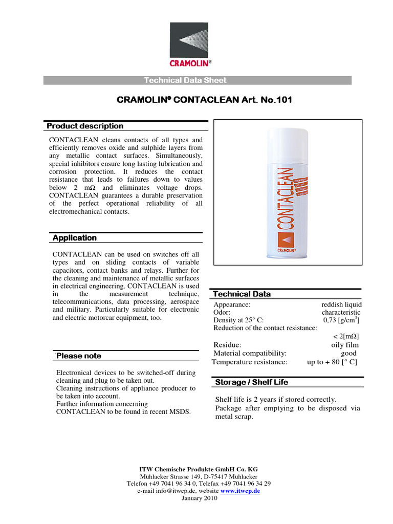 Contaclean - Hoja Técnica (TDS) | PDF | Switch | Applied And ...
