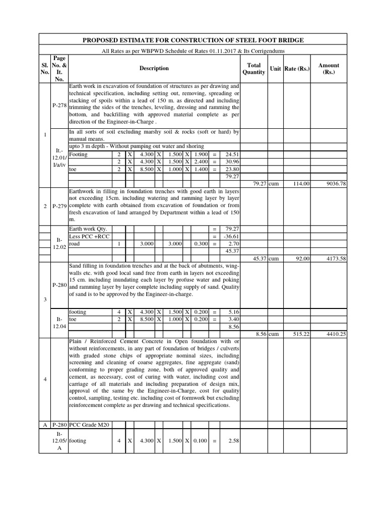 Steel Foot Bridge Estimate PDF Concrete Construction Aggregate