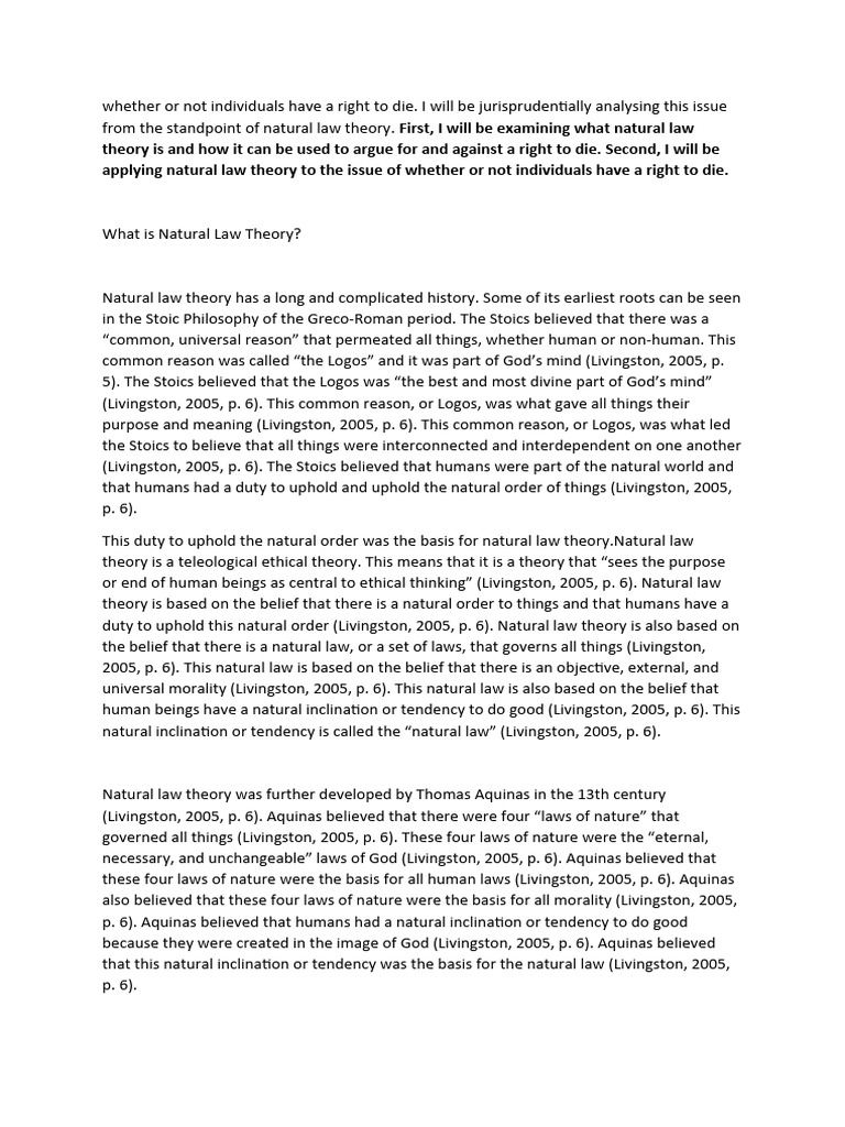 Whether or not individuals have a right to die pdf natural law