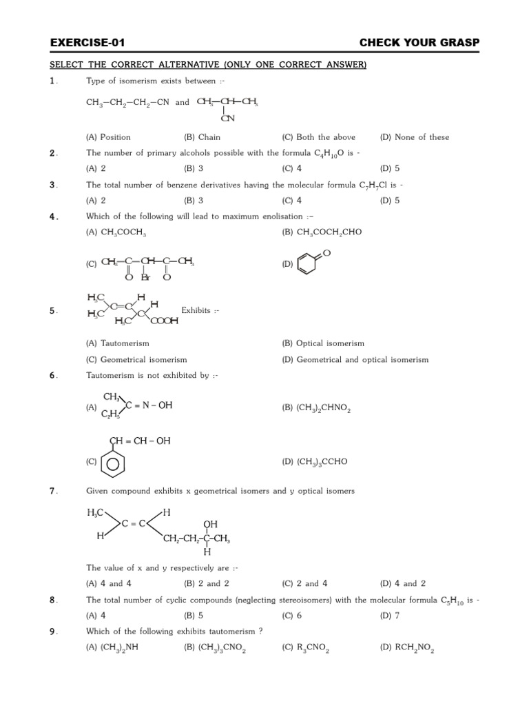 Isomerism Concepts and Exercises | PDF | Isomer | Conformational Isomerism