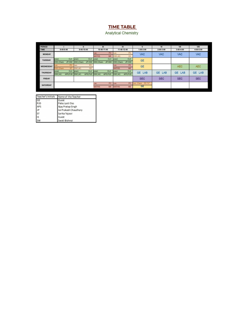 Analytical Chemistry Time'Table ? PDF