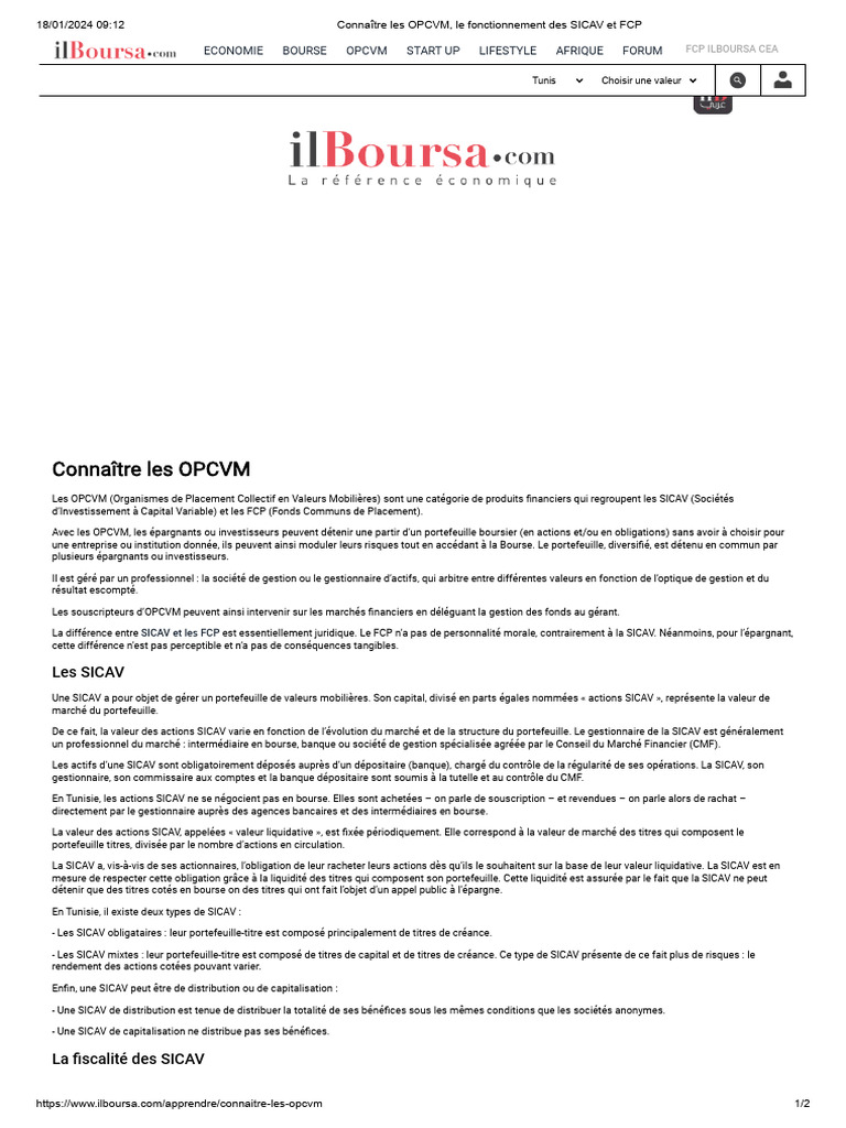 Connaître Les OPCVM, Le Fonctionnement Des SICAV Et FCP | PDF | Bourse ...