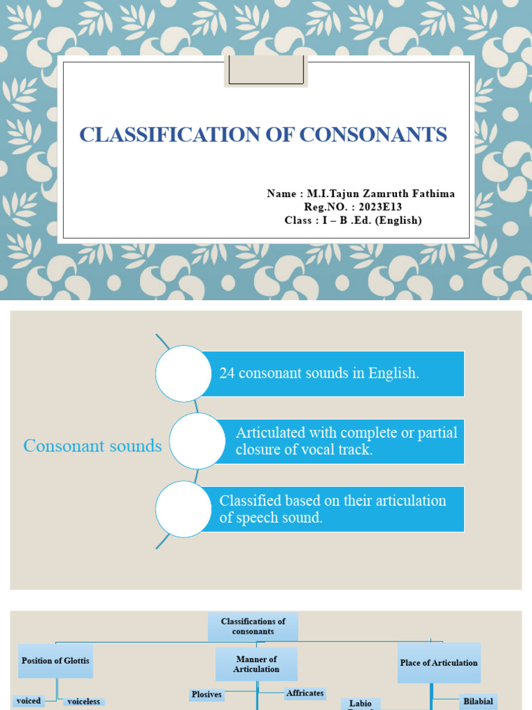 Classification of Consonants TJ | PDF
